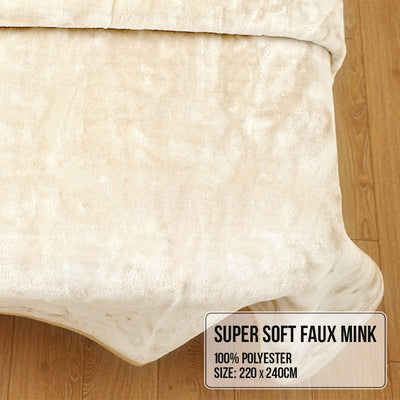 Laura Hill 800-gsm Faux Mink Throw Rug Blanket Queen Size Double-sided Large 220 X 240cm Heavy - Cream Payday Deals