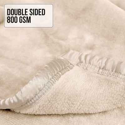 Laura Hill 800-gsm Faux Mink Throw Rug Blanket Queen Size Double-sided Large 220 X 240cm Heavy - Cream Payday Deals