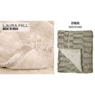 Laura Hill 800-gsm Faux Mink Throw Rug Blanket Queen Size Double-sided Large 220 X 240cm Heavy - Cream Payday Deals