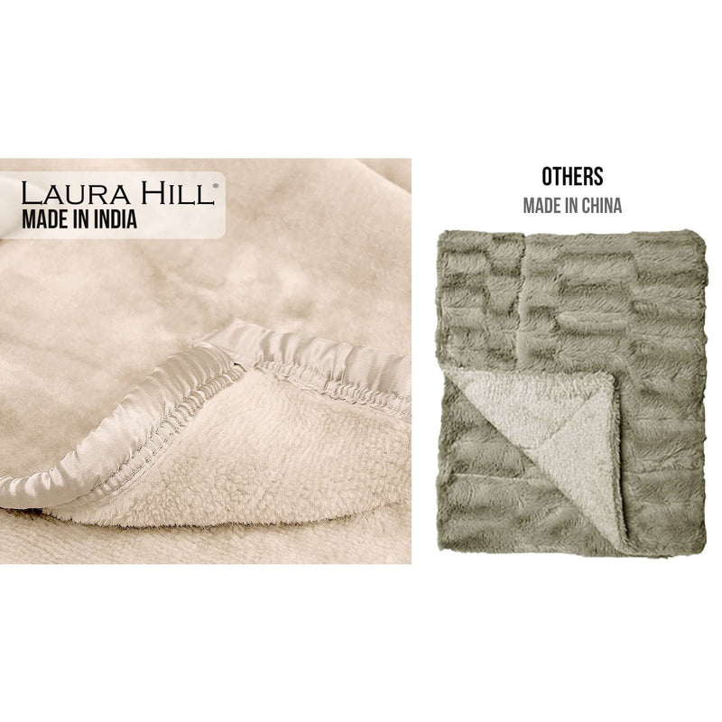 Laura Hill 800-gsm Faux Mink Throw Rug Blanket Queen Size Double-sided Large 220 X 240cm Heavy - Cream Payday Deals