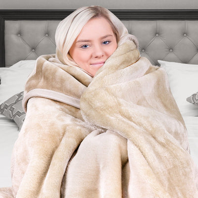 Laura Hill 800-gsm Faux Mink Throw Rug Blanket Queen Size Double-sided Large 220 X 240cm Heavy - Cream Payday Deals