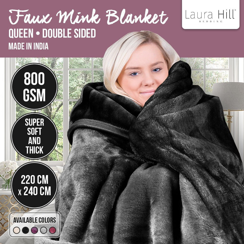 Laura Hill 800-gsm Faux Mink Throw Rug Blanket Queen Size Double-sided Large Super Luxurious Soft Heavy - Black Payday Deals