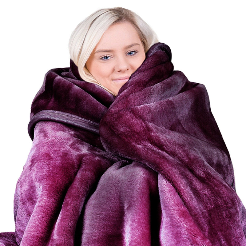 Laura Hill Double-sided Large 220 X 240cm Faux Mink Throw Rug Blanket 800-gsm Heavy - Purple Payday Deals