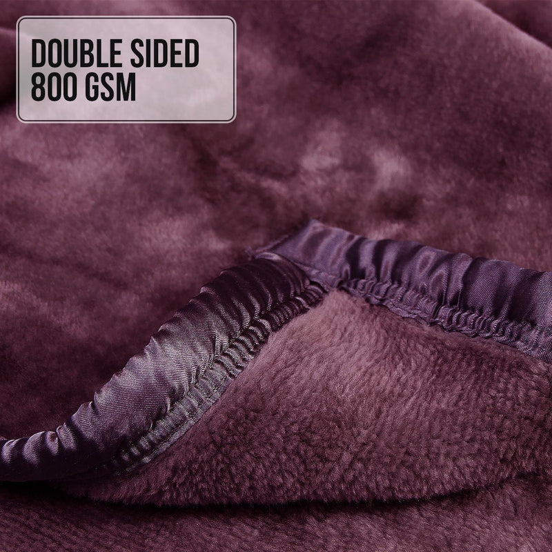 Laura Hill Double-sided Large 220 X 240cm Faux Mink Throw Rug Blanket 800-gsm Heavy - Purple Payday Deals