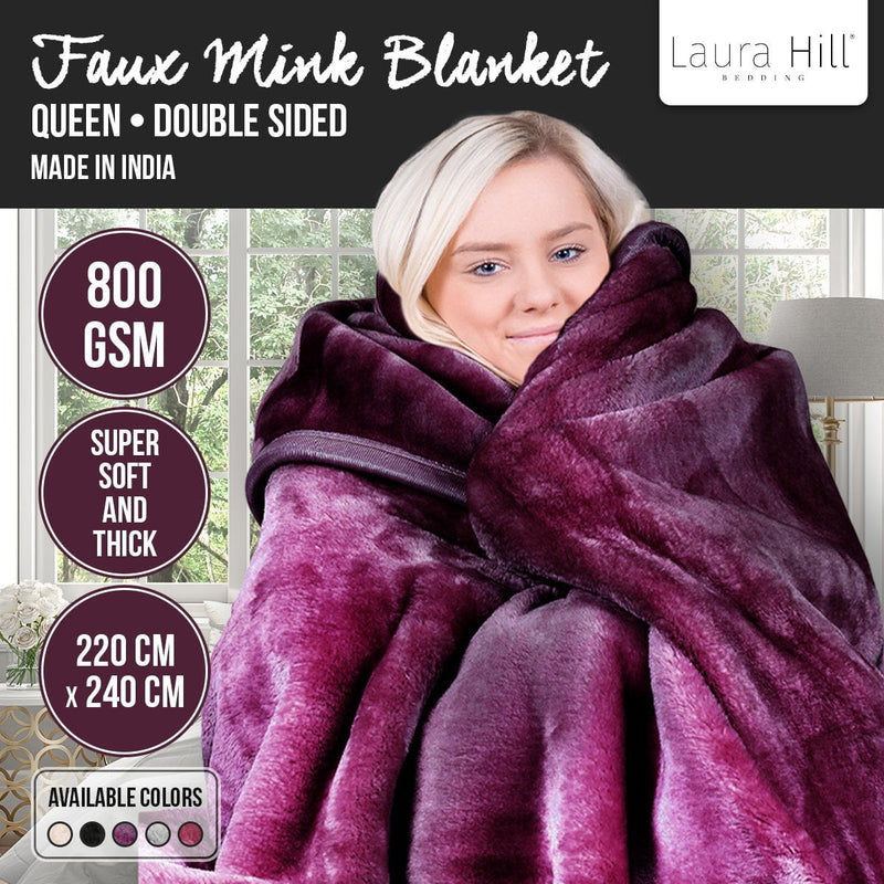 Laura Hill Double-sided Large 220 X 240cm Faux Mink Throw Rug Blanket 800-gsm Heavy - Purple Payday Deals