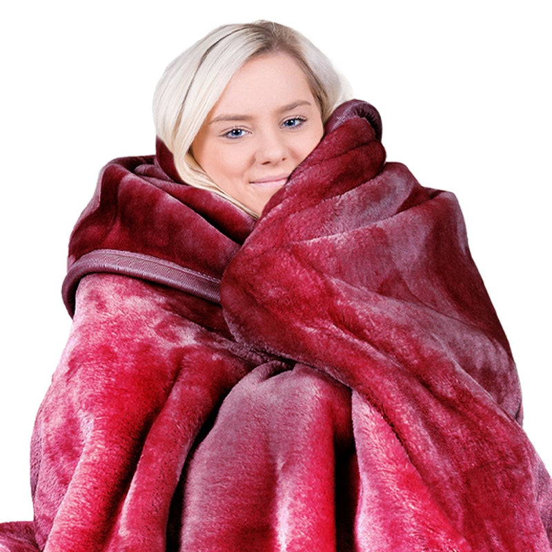 Laura Hill Double-sided Large 220 X 240cm Faux Mink Throw Rug Blanket 800-gsm Heavy - Red Payday Deals