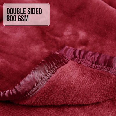 Laura Hill Double-sided Large 220 X 240cm Faux Mink Throw Rug Blanket 800-gsm Heavy - Red Payday Deals