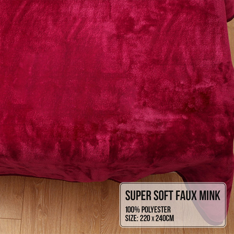 Laura Hill Double-sided Large 220 X 240cm Faux Mink Throw Rug Blanket 800-gsm Heavy - Red Payday Deals