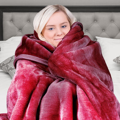 Laura Hill Double-sided Large 220 X 240cm Faux Mink Throw Rug Blanket 800-gsm Heavy - Red Payday Deals