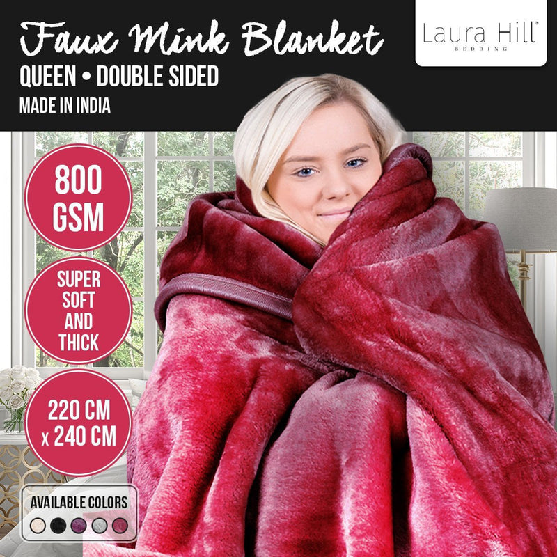 Laura Hill Double-sided Large 220 X 240cm Faux Mink Throw Rug Blanket 800-gsm Heavy - Red Payday Deals