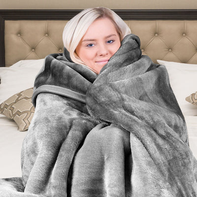 Laura Hill Double-sided Large 220 X 240cm Faux Mink Throw Rug Blanket 800-gsm Heavy - Silver Payday Deals
