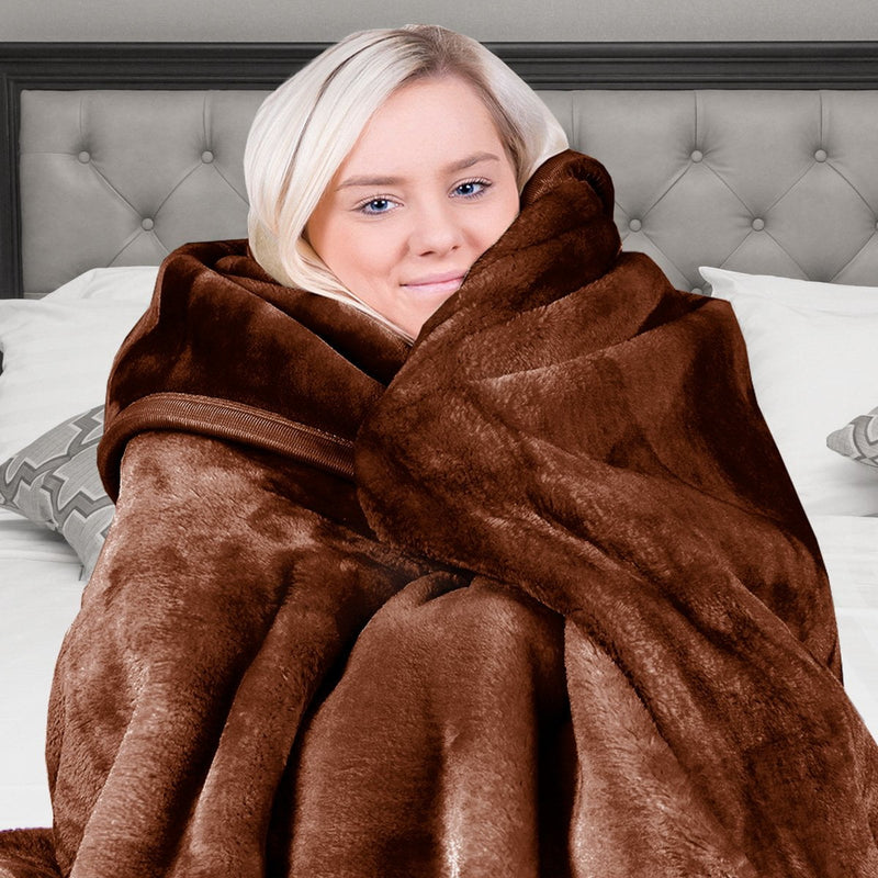 Laura Hill Faux Mink Blanket 800GSM Heavy Double-Sided - Chocolate Payday Deals