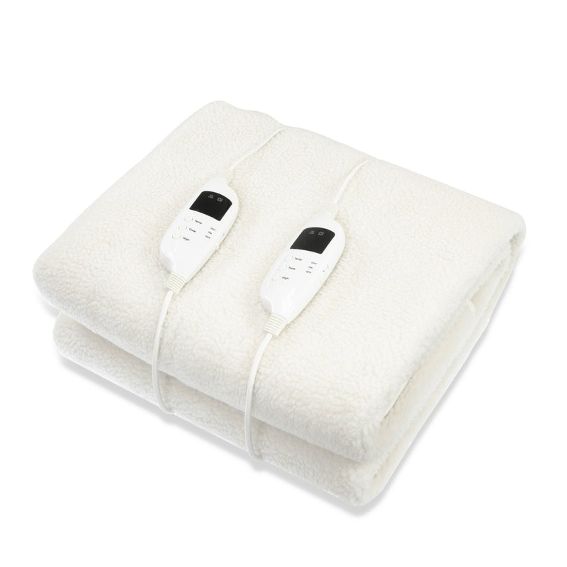 Laura Hill Heated Electric Blanket Double Size Fitted Fleece Underlay Winter Throw - White Payday Deals