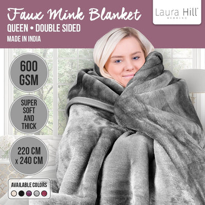 Laura Hill Mink Blanket Double Sided Queen Size Soft Plush Bed Faux Throw Rug 220 X 240cm Payday Deals