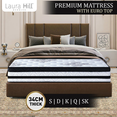 Laura Hill Queen Mattress Bed Size Euro Top 5 Zone Spring Foam 34cm Bedding Payday Deals