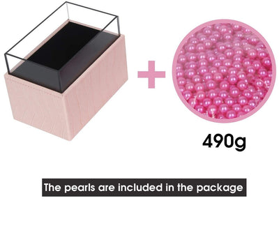 Leather Makeup Brush Cosmetic Organiser Storage Box with Pink Pearls and Acrylic Cover (Pink) Payday Deals