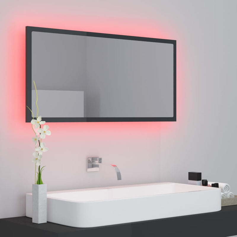 LED Bathroom Mirror High Gloss Grey 90x8.5x37 cm Acrylic Payday Deals