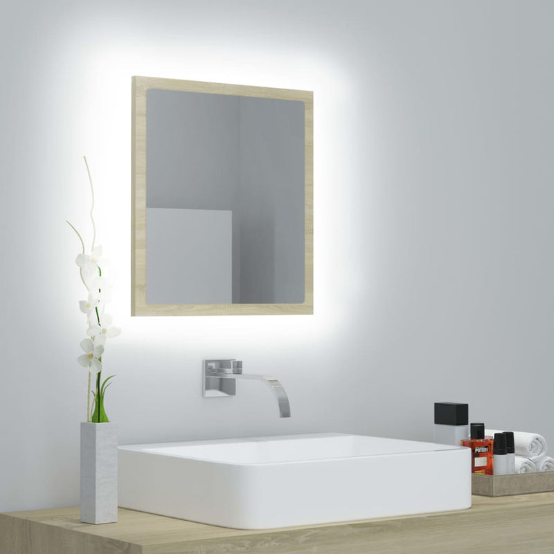LED Bathroom Mirror Sonoma Oak 40x8.5x37 cm Acrylic Payday Deals