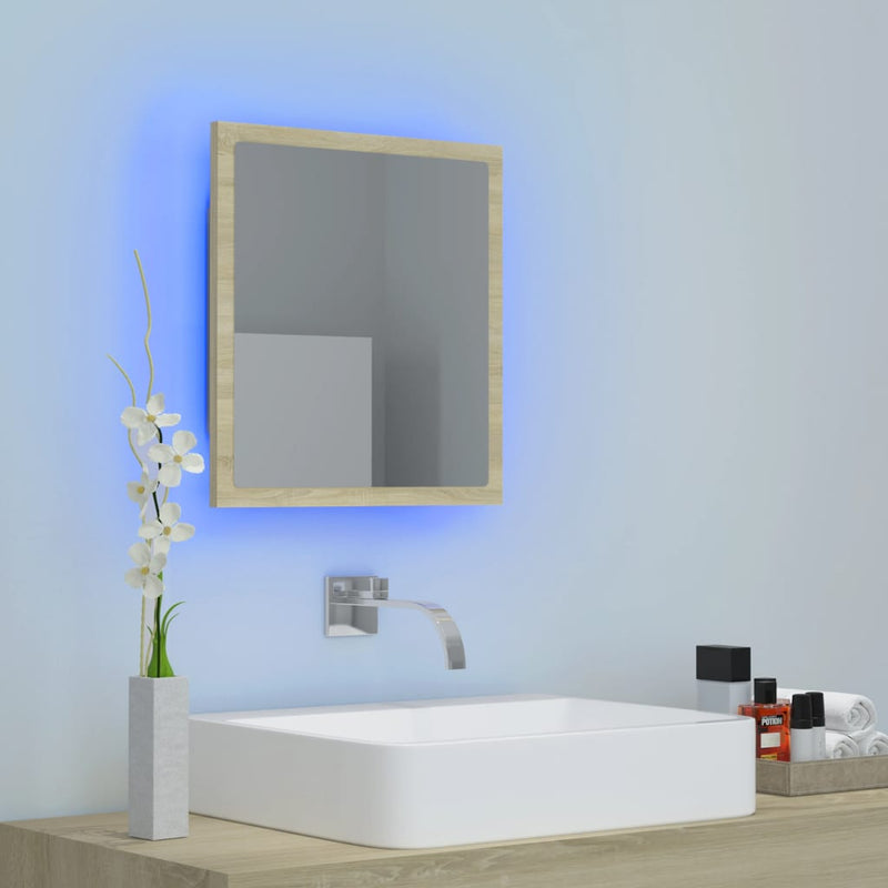 LED Bathroom Mirror Sonoma Oak 40x8.5x37 cm Acrylic Payday Deals