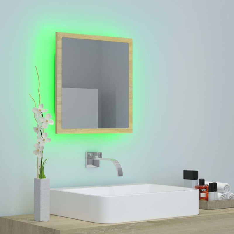 LED Bathroom Mirror Sonoma Oak 40x8.5x37 cm Acrylic Payday Deals