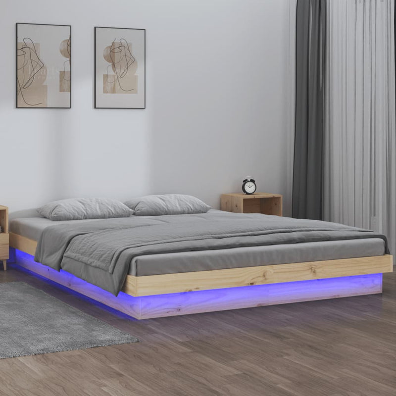 LED Bed Frame 137x187 cm Double Size Solid Wood Payday Deals