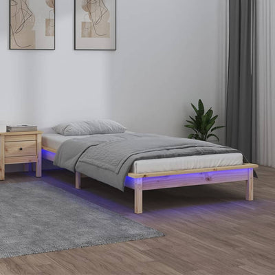 LED Bed Frame 92x187 cm Single Bed Size Solid Wood