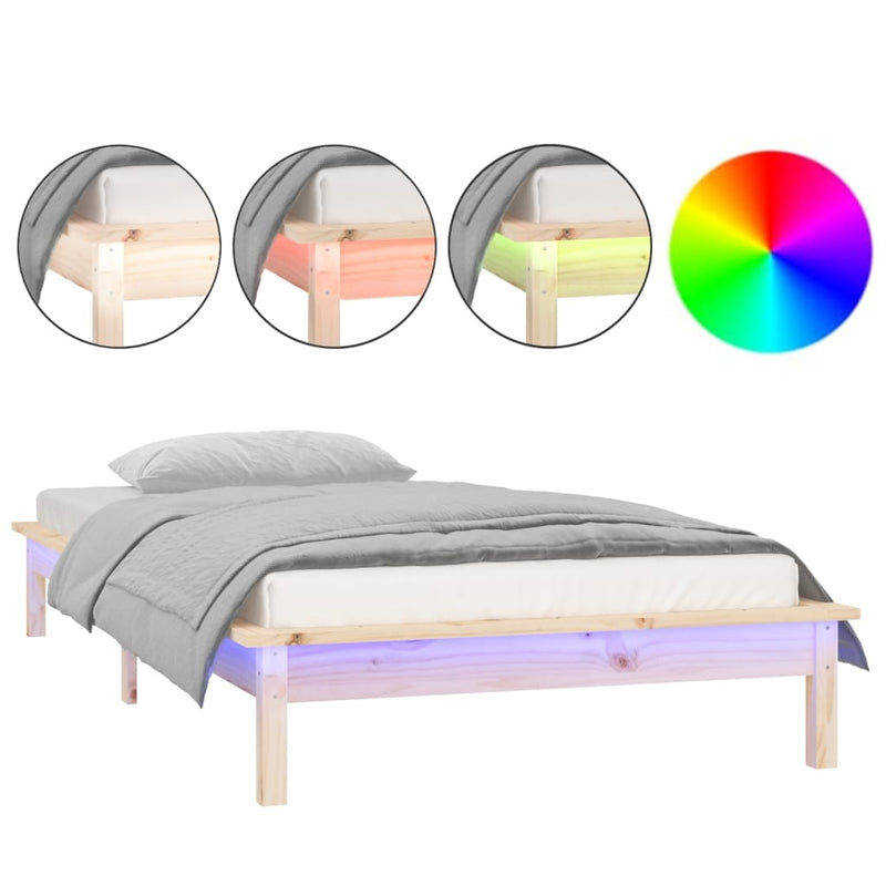 LED Bed Frame 92x187 cm Single Bed Size Solid Wood Payday Deals