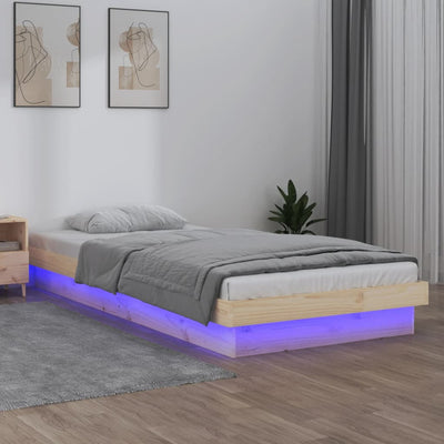LED Bed Frame 92x187 cm Single Solid Wood