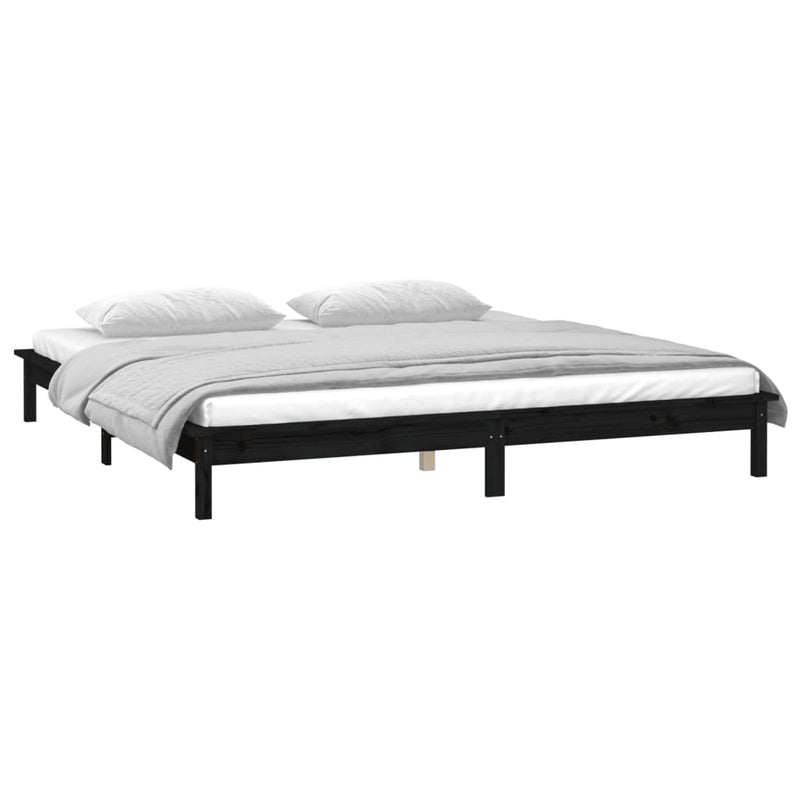 LED Bed Frame Black 137x187 cm Double Size Solid Wood Payday Deals