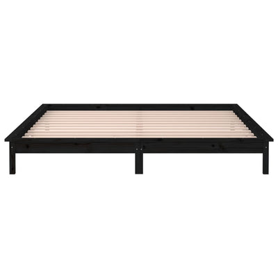 LED Bed Frame Black 137x187 cm Double Size Solid Wood Payday Deals