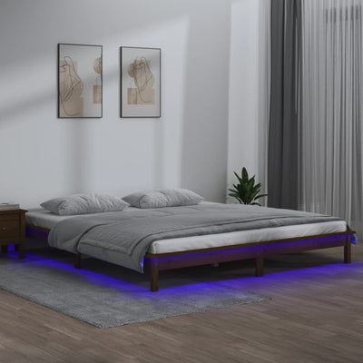LED Bed Frame Honey Brown 137x187 cm Double Size Solid Wood