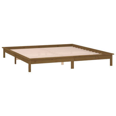 LED Bed Frame Honey Brown 137x187 cm Double Size Solid Wood Payday Deals