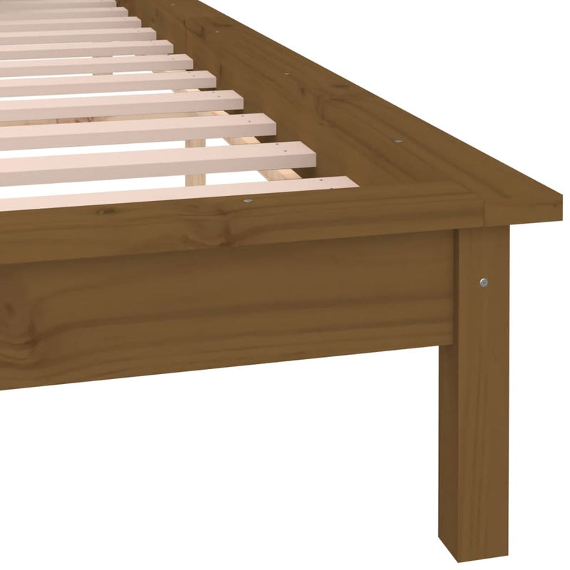 LED Bed Frame Honey Brown 137x187 cm Double Size Solid Wood Payday Deals