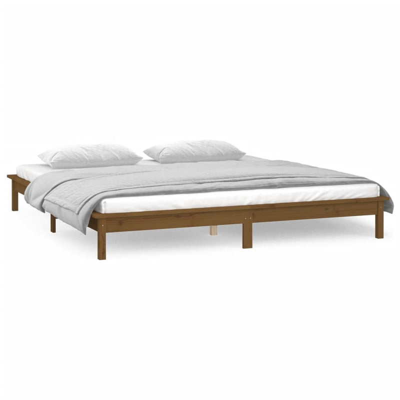 LED Bed Frame Honey Brown 153x203 cm Queen Size Solid Wood Payday Deals