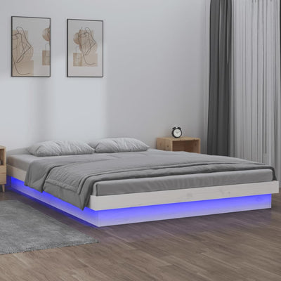 LED Bed Frame White 137x187 cm Double Size Solid Wood