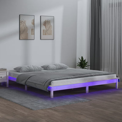 LED Bed Frame White 153x203 cm Queen Size Solid Wood