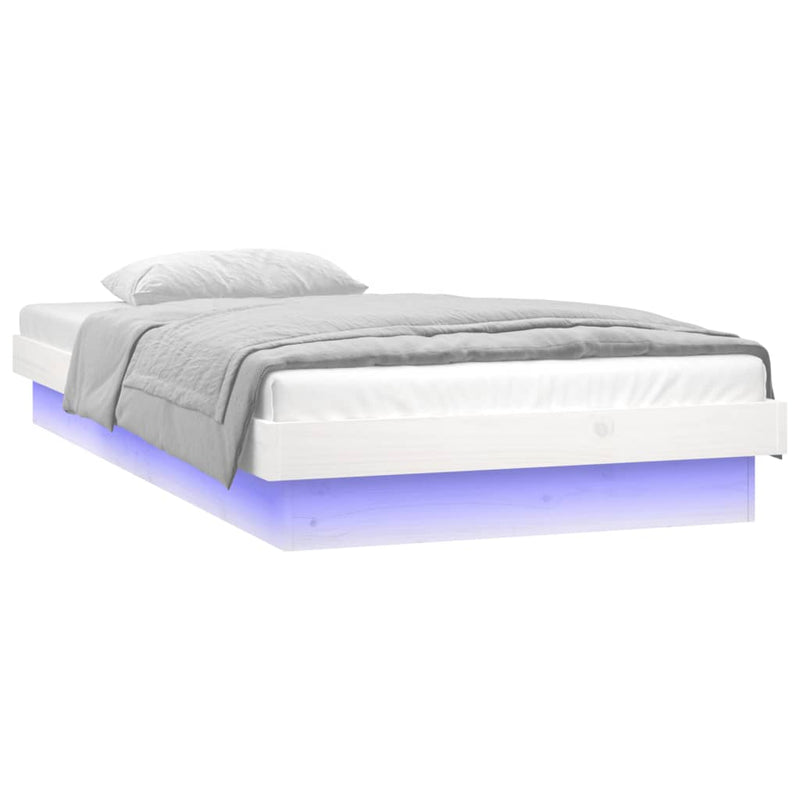 LED Bed Frame White 92x187 cm Single Size Solid Wood Payday Deals
