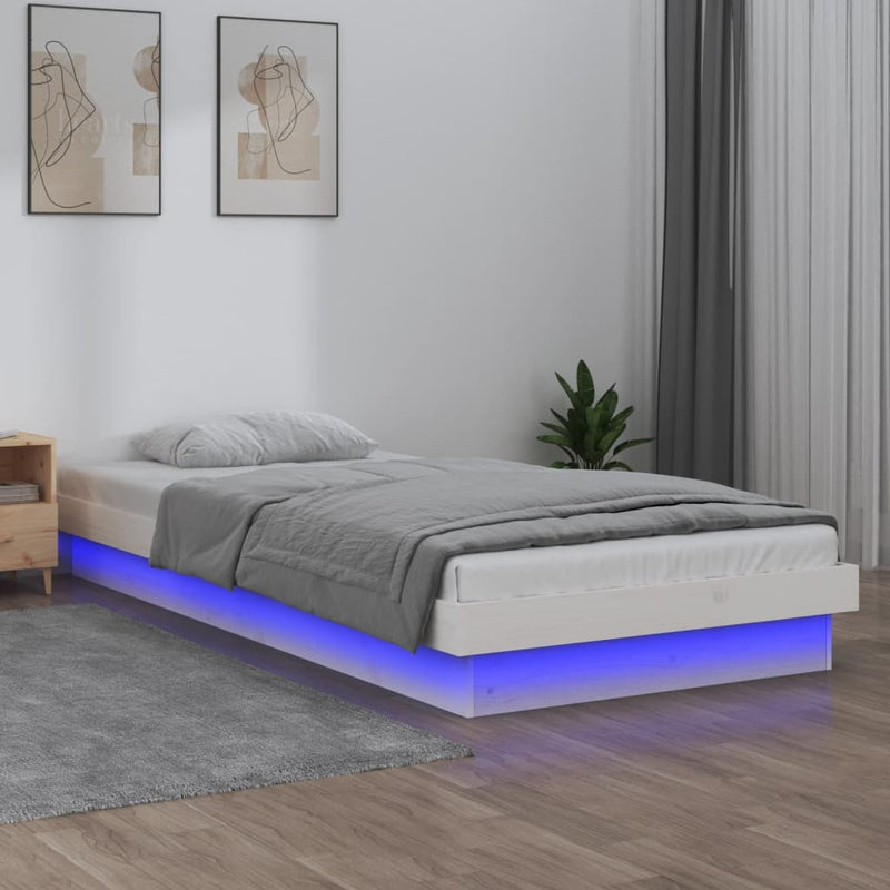 LED Bed Frame White 92x187 cm Single Solid Wood Payday Deals