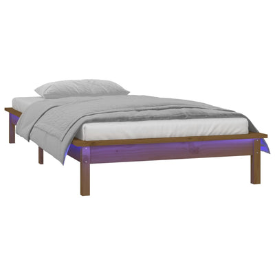 LED Bed Frame without Mattress Honey Brown 90x190 cm Solid Wood Payday Deals