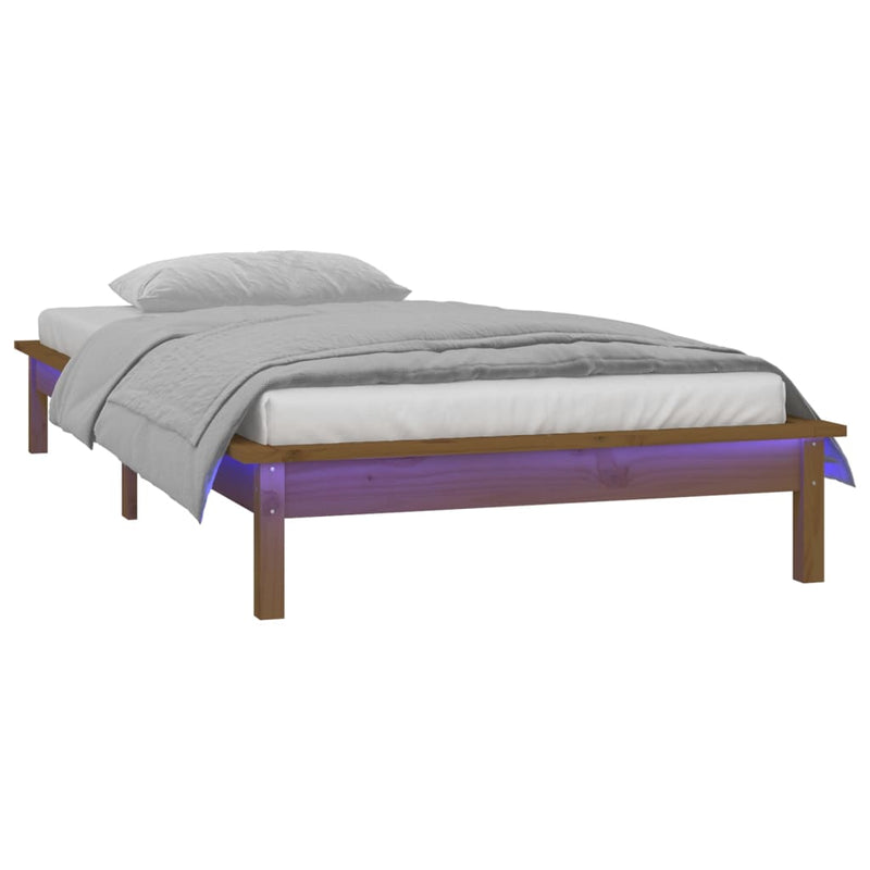 LED Bed Frame without Mattress Honey Brown 90x190 cm Solid Wood Payday Deals