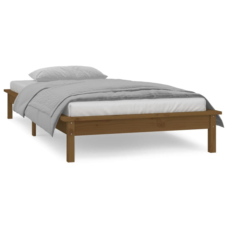 LED Bed Frame without Mattress Honey Brown 90x190 cm Solid Wood Payday Deals