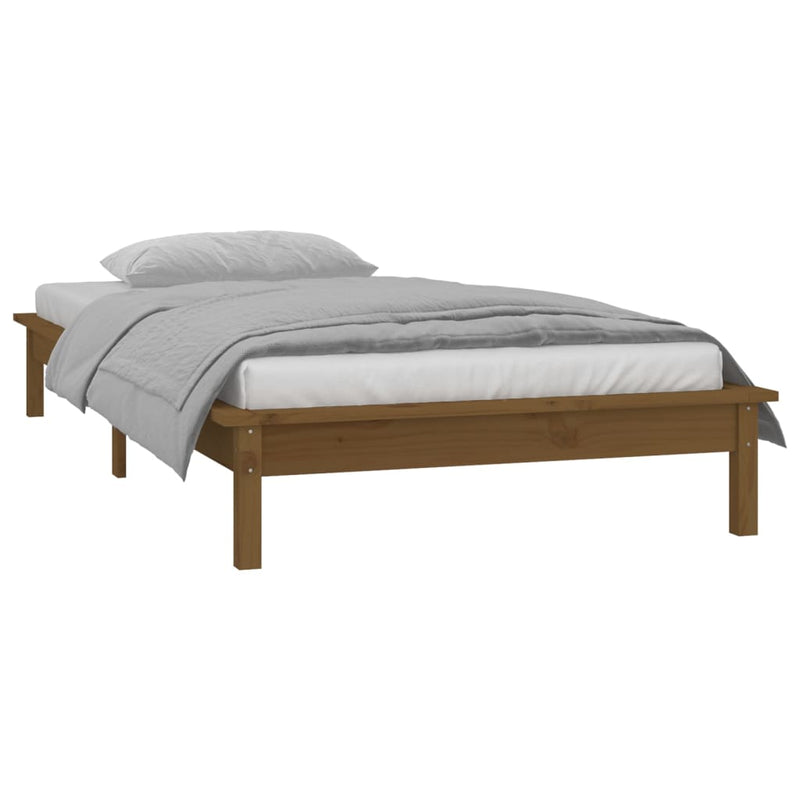 LED Bed Frame without Mattress Honey Brown 90x190 cm Solid Wood Payday Deals