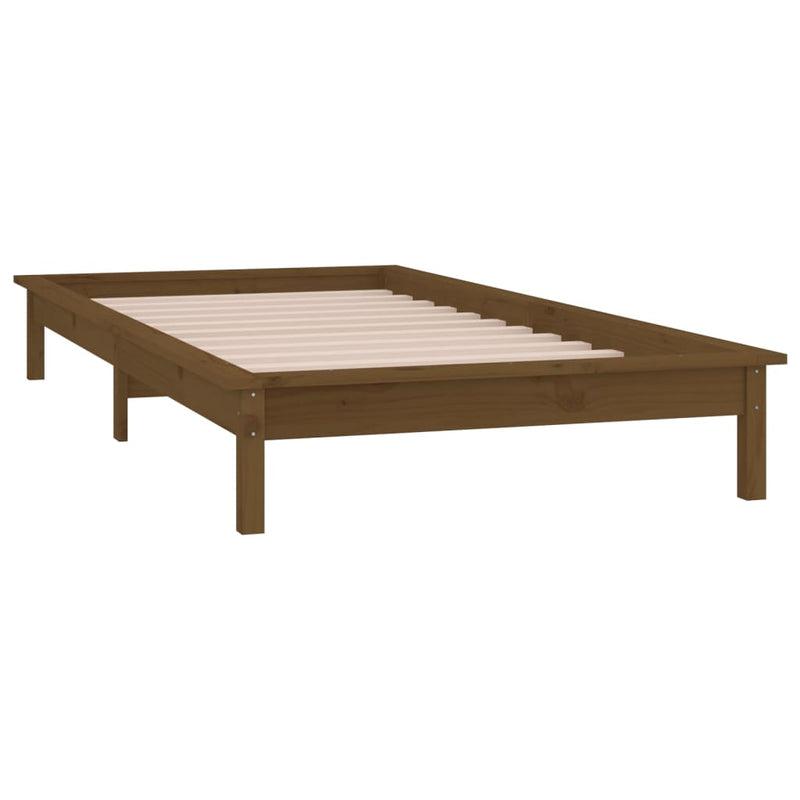 LED Bed Frame without Mattress Honey Brown 90x190 cm Solid Wood Payday Deals