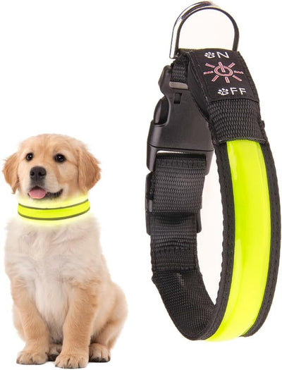 LED Dog Cat Collar USB Rechargeable Nylon Glow Flashing Light Up Safety Puppy