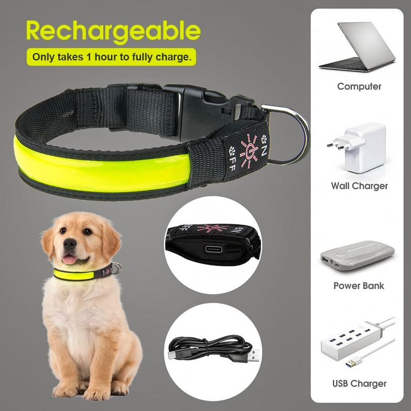LED Dog Cat Collar USB Rechargeable Nylon Glow Flashing Light Up Safety Puppy Payday Deals