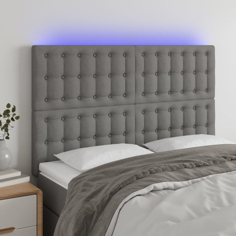 LED Headboard Dark Grey 144x5x118/128 cm Fabric Payday Deals