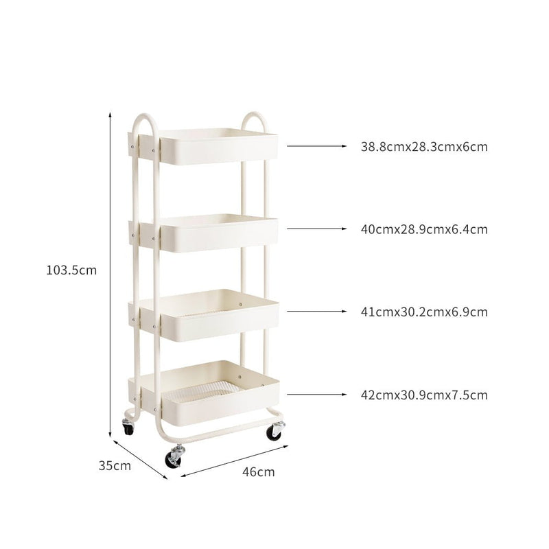 Levede 4 Tiers Kitchen Trolley Cart Steel Storage Rack Shelf Organiser White Payday Deals