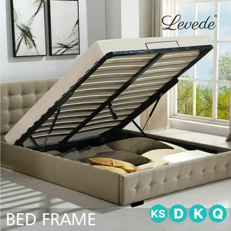Levede Bed Frame Base With Gas Lift Double Size Platform Fabric Payday Deals
