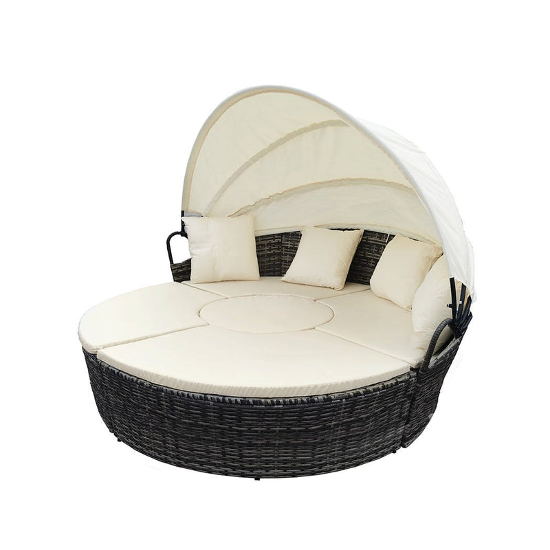 Levede Day Bed Sofa Daybed Outdoor Garden Sun Lounge Furniture Wicker Round 4pcs Payday Deals