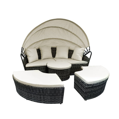 Levede Day Bed Sofa Daybed Outdoor Garden Sun Lounge Furniture Wicker Round 4pcs Payday Deals